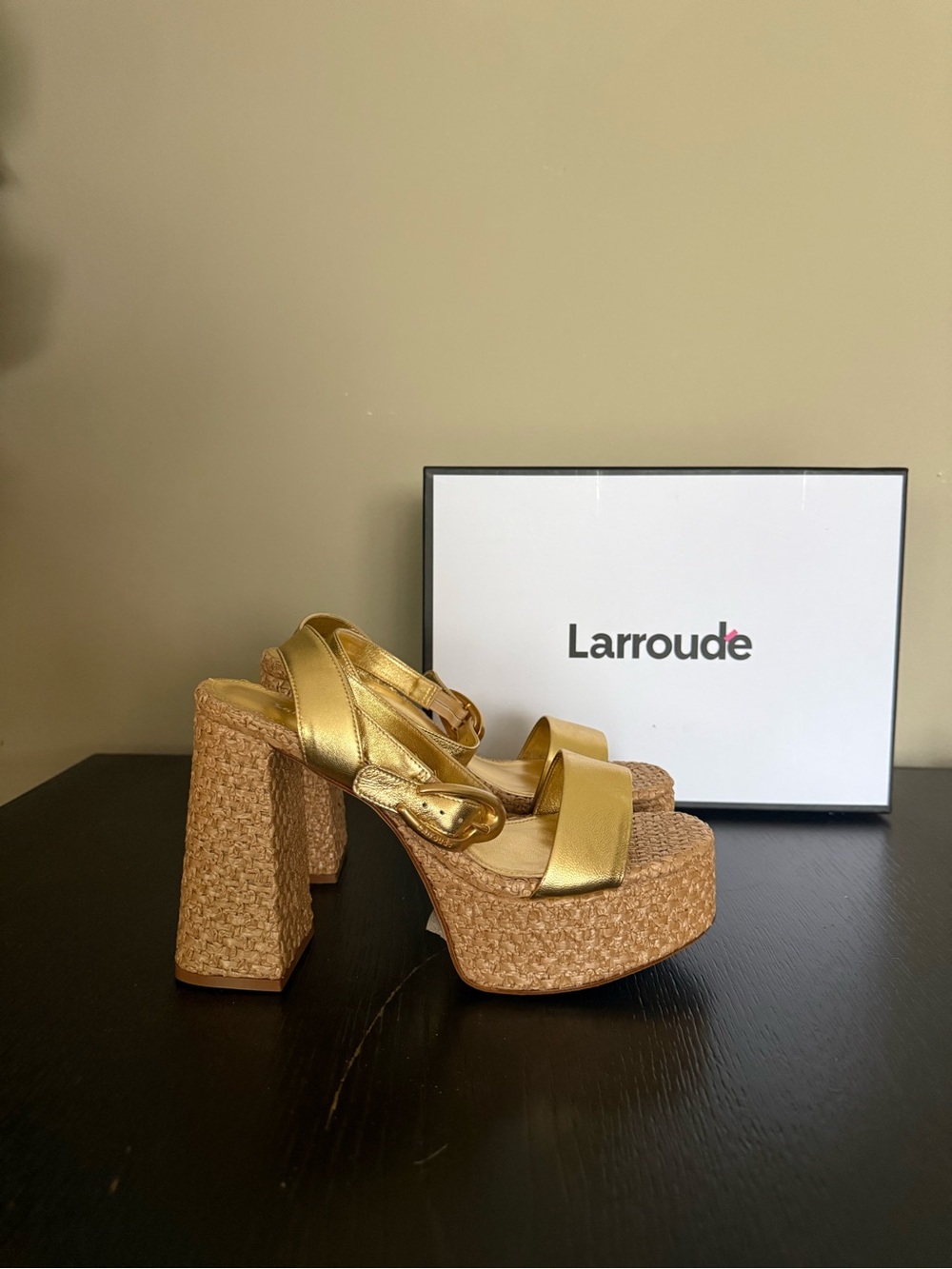 Larroude Metallic Gold Platform Sandals